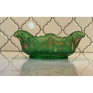 EAPG Serving Dish/Bowl Emerald Green & Gold Delaware Pattern Antique 1850-1900
